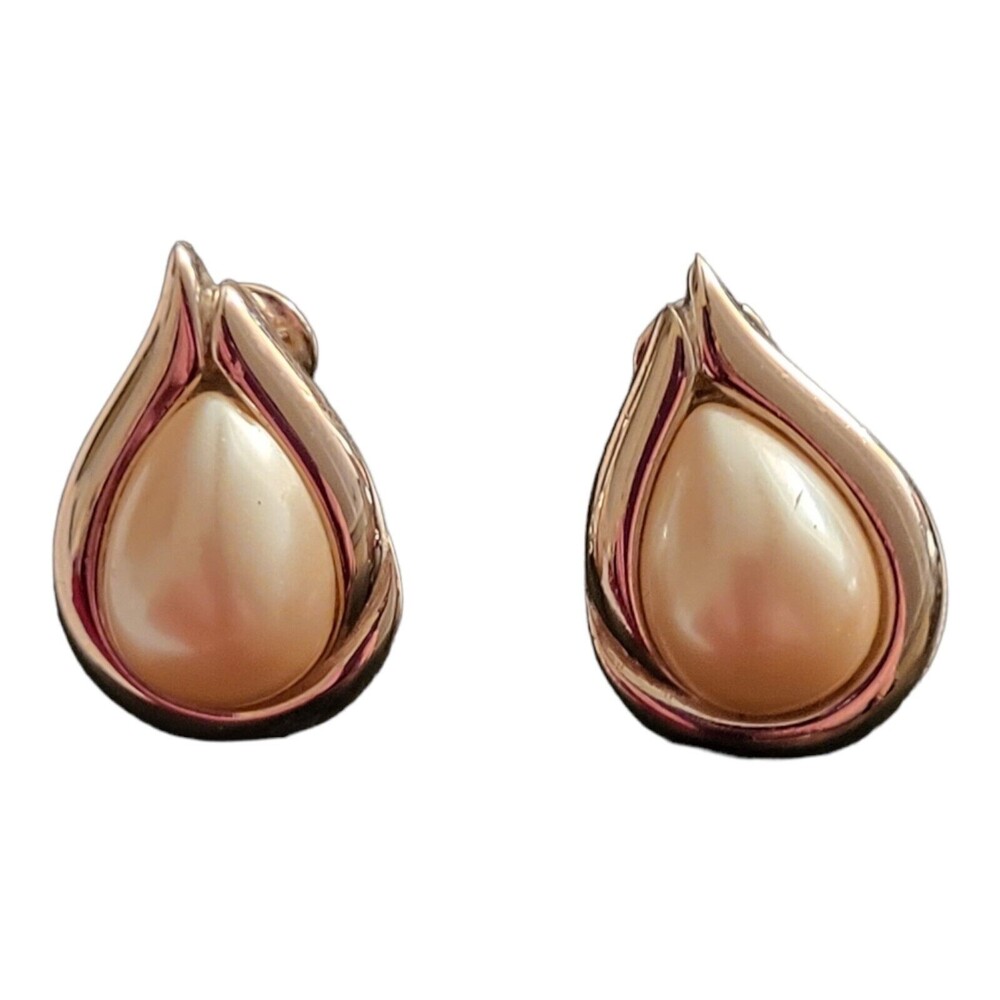 Monet Signed Silver Tone and Faux Pearl Clip-On Earrings